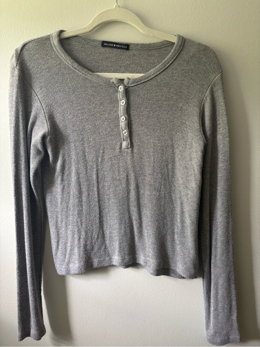Brandy Melville Light Grey Long Sleeve Henley Top